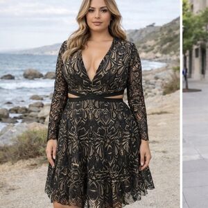 Thurley Black and Gold Long Sleeve Dress